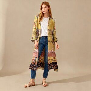 $880 NWOT Johnny Was Long Reversible Silk Embroidered Bohemia Kimono Size S